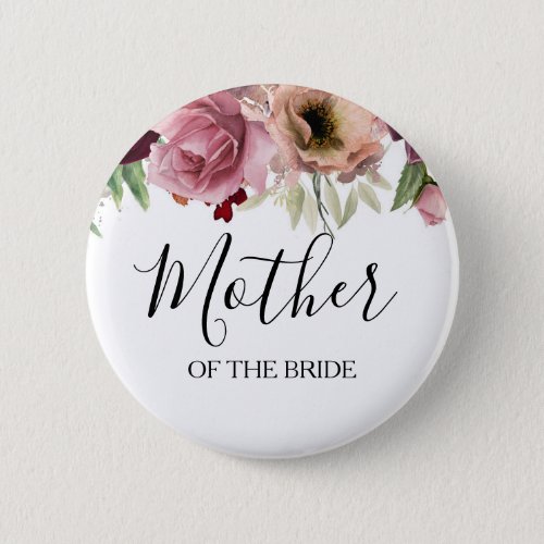 Dusty Rose and Burgundy Red Watercolor Floral Button