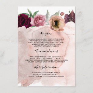 Dusty Rose and Burgundy Wedding Information Enclosure Card
