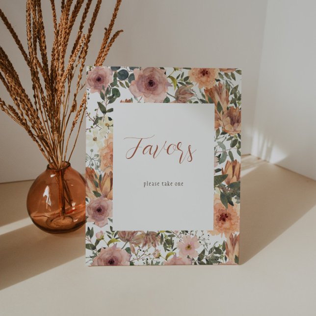 Dusty Rose and Burnt Orange Floral Favors Sign (Creator Uploaded)