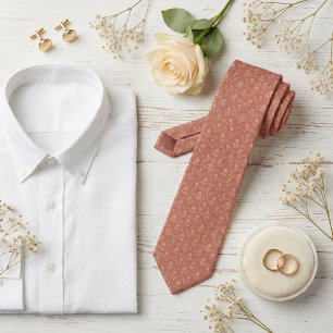 Dusty Rose and Champagne Micro Floral Vintage Neck Tie