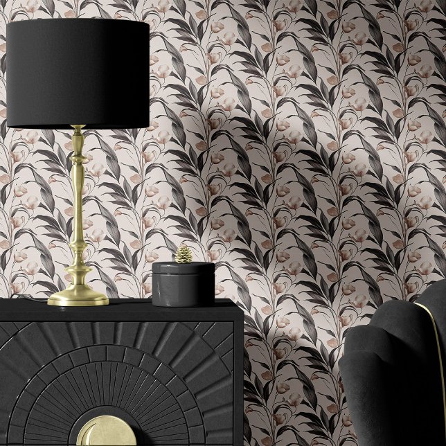 Dusty Rose and Charcoal Botanical Floral Wallpaper (Creator Uploaded)