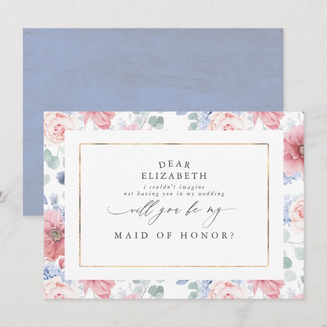 Dusty Rose and Dusty Blue Bridesmaid Proposal Invitation (Front/Back)