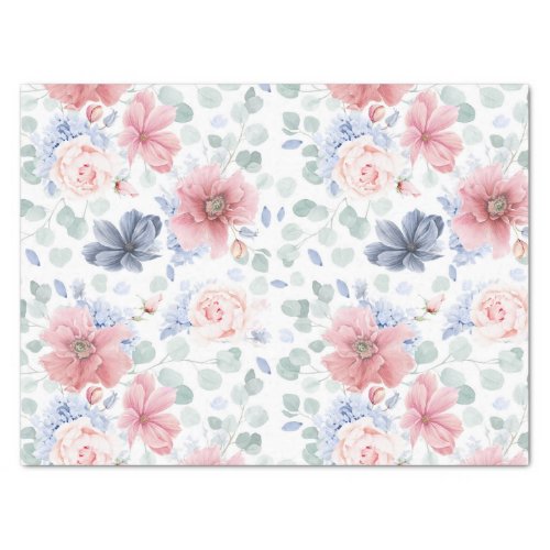 Dusty Rose and Dusty Blue Floral Botanical Elegant Tissue Paper