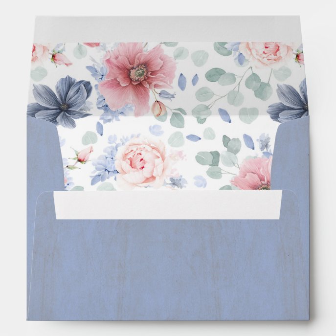 Dusty Rose and Dusty Blue Floral Botanical Envelope