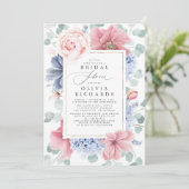 Dusty Rose and Dusty Blue Floral Bridal Shower Invitation (Standing Front)