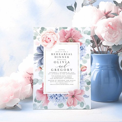 Dusty Rose and Dusty Blue Floral Rehearsal Dinner Invitation