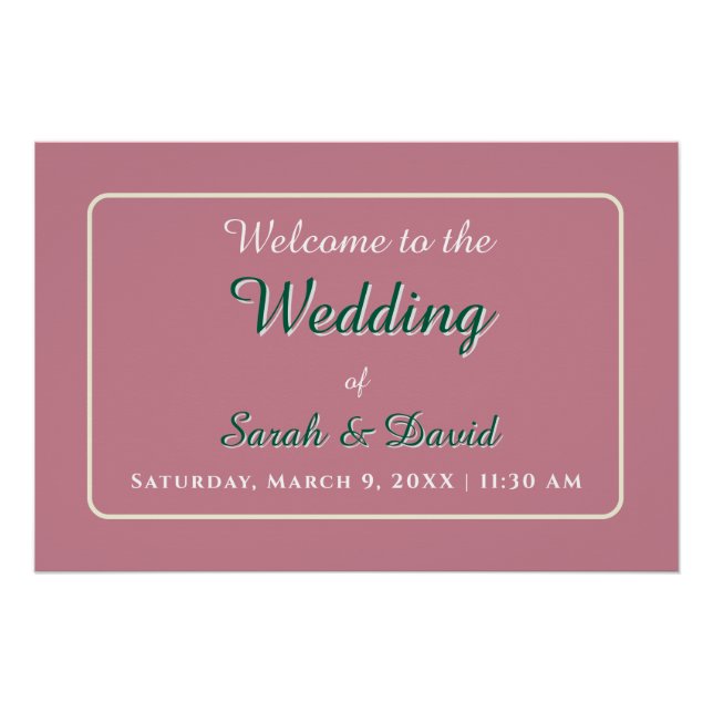 Dusty Rose and Emerald Green Wedding Glossy Poster (Front)
