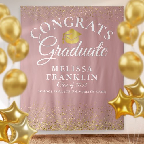 Dusty Rose And Gold Graduation Photo Backdrop
