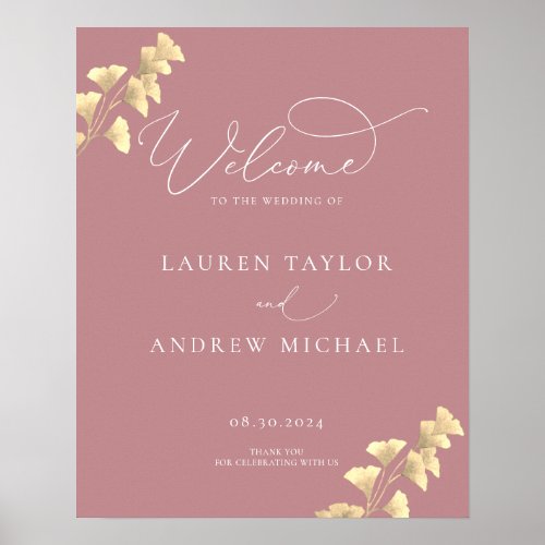 Dusty Rose and Gold Greenery Wedding Welcome Sign