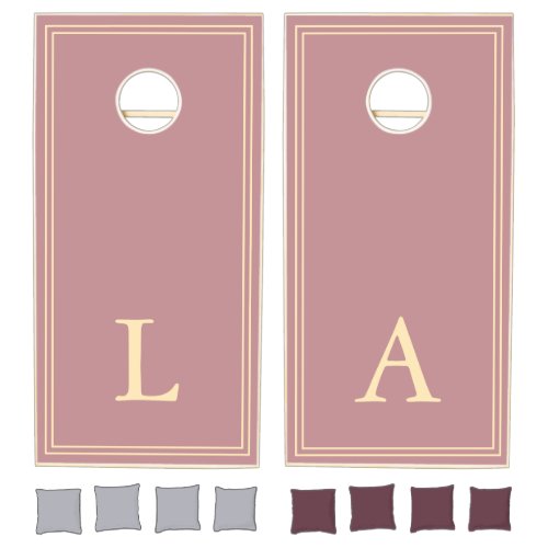 Dusty Rose and Gold Initials Personalized Cornhole Set