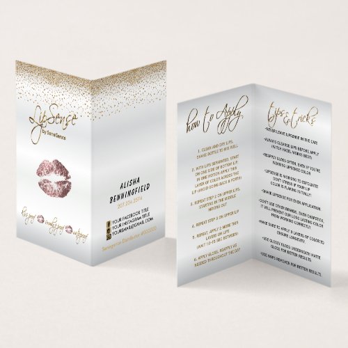 Dusty Rose and Gold Lip Instructions Business Card