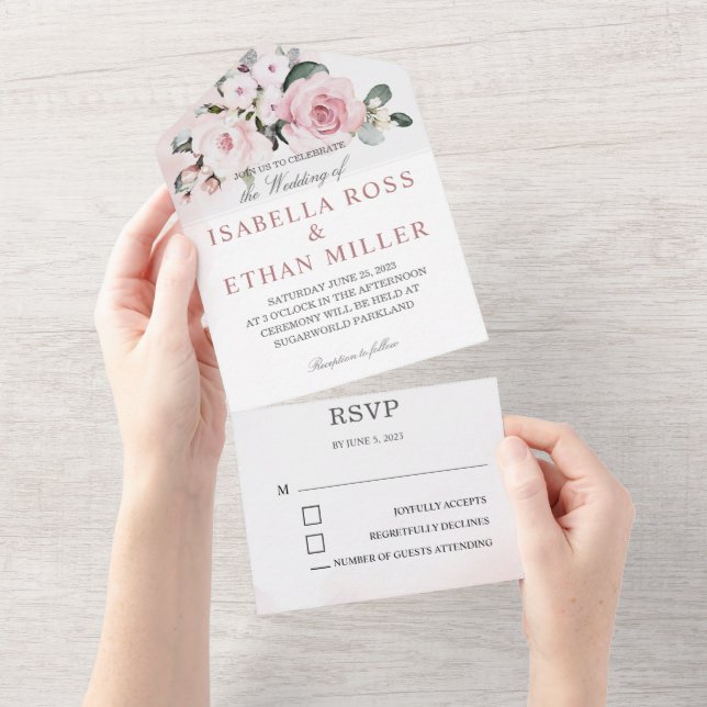 Dusty Rose and Gray Wedding All In One Invitation (Tearaway)