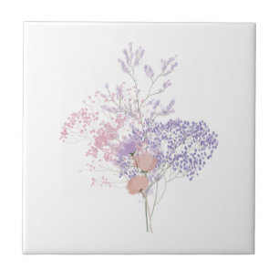 Dusty Rose and Lavender Delicate Wildflower Ceramic Tile