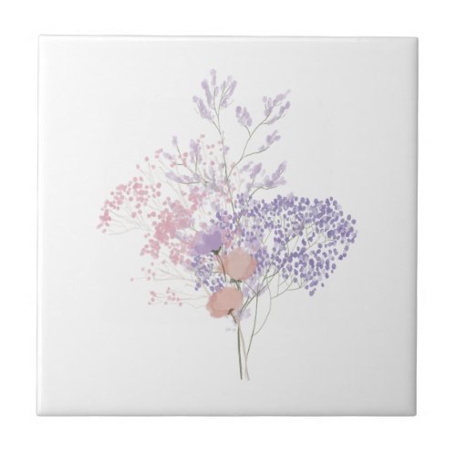Dusty Rose and Lavender Delicate Wildflower  Ceramic Tile