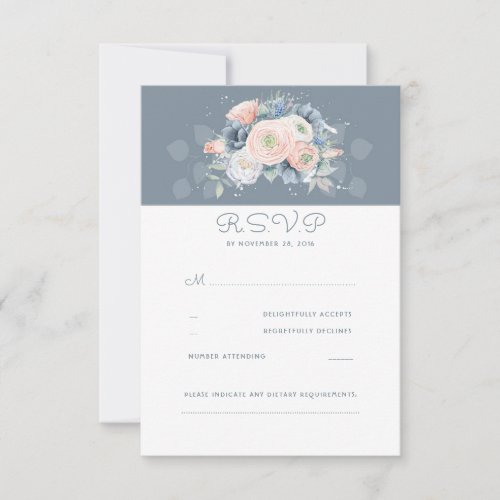 Dusty Rose and Pale Blue Floral Wedding RSVP