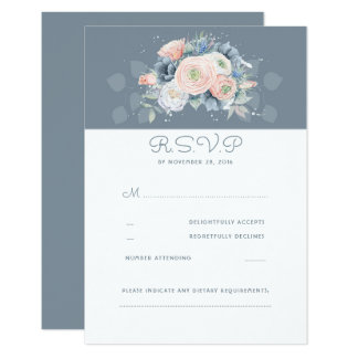 Dusty Rose and Pale Blue Floral Wedding RSVP Card