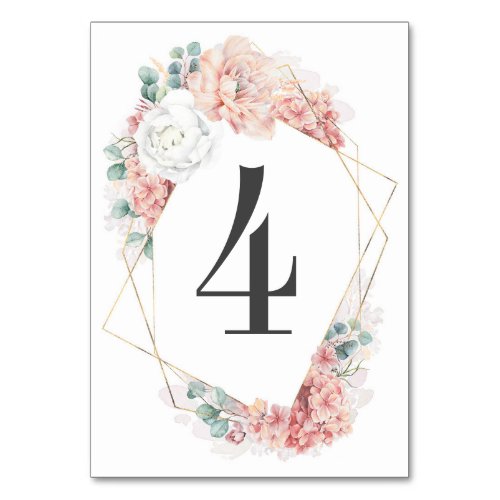 Dusty Rose and Peach Floral Wedding Table Number