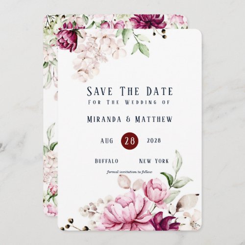 Dusty Rose and Pink Peony Save The Date Cards