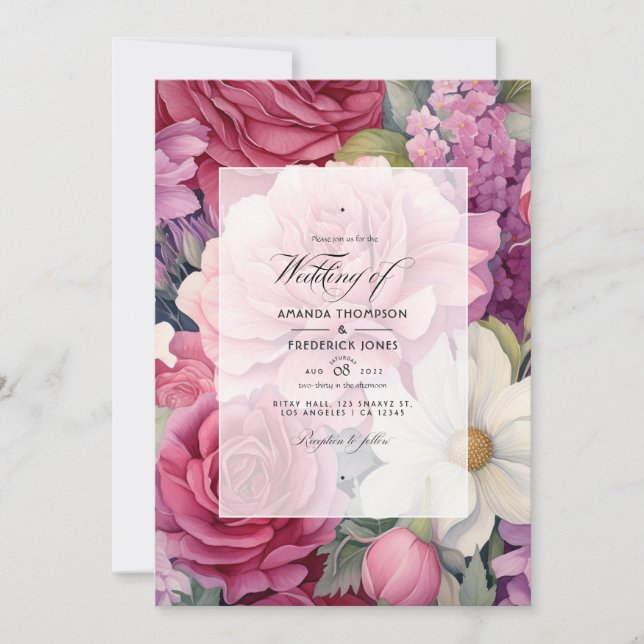 Dusty Rose and Sage Floral Wedding Invitation (Front)