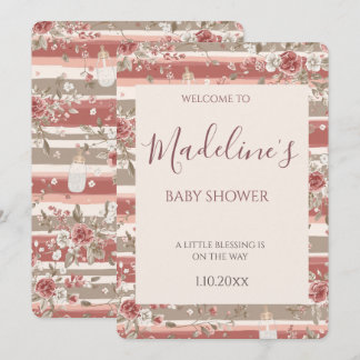Dusty Rose and Terracotta Floral Baby Girl Shower Invitation