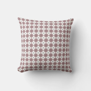 Dusty Rose and White Checkered Argyle Pattern Throw Pillow
