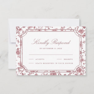 Dusty Rose and White Chinoiserie Wedding RSVP Card