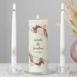 dusty rose and white flowers wedding unity candle set