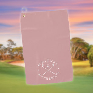 Dusty Rose And White Golf Clubs Personalized Name Golf Towel