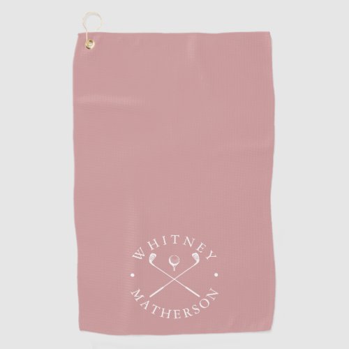 Dusty Rose And White Golf Clubs Personalized Name Golf Towel