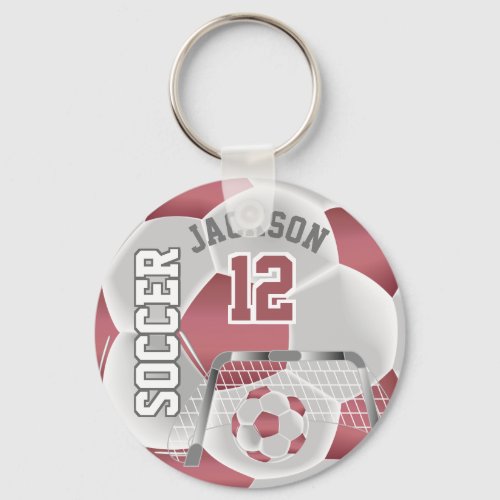 Dusty Rose and White Soccer  Ball  Sport Keychain