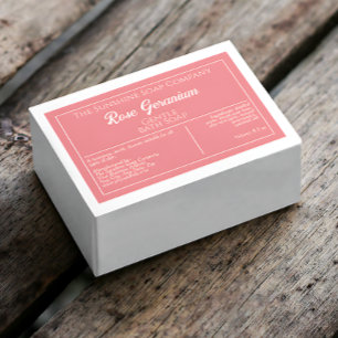 Dusty rose and white waterproof soap product label