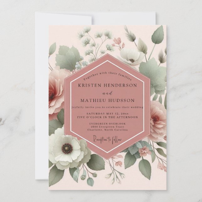 Dusty Rose Anemone Bloom Wedding Invitation (Front)