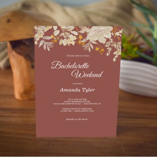 Dusty Rose Autumn Boho Bachelorette Weekend Invitation