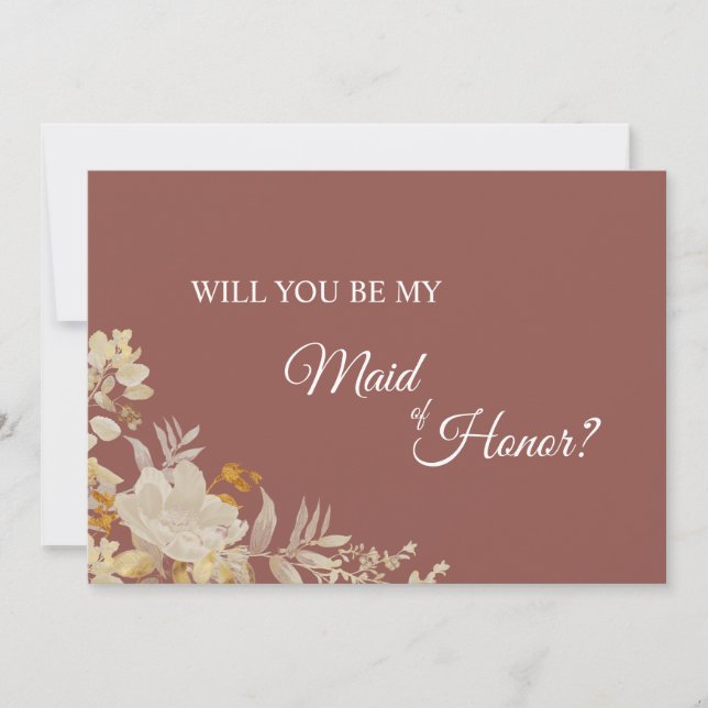 Dusty Rose Autumn Boho Maid of Honor Proposal Card (Front)