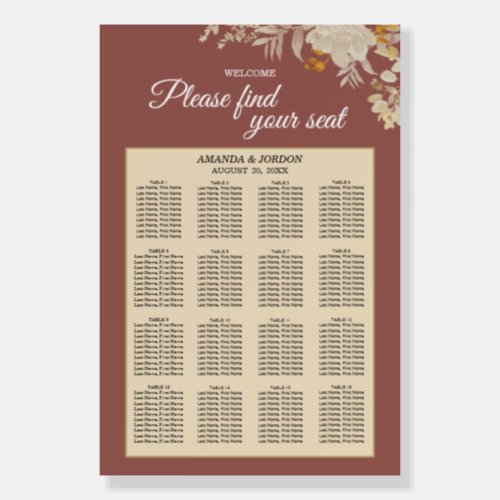 Dusty Rose Autumn Boho Seating Chart Welcome Sign