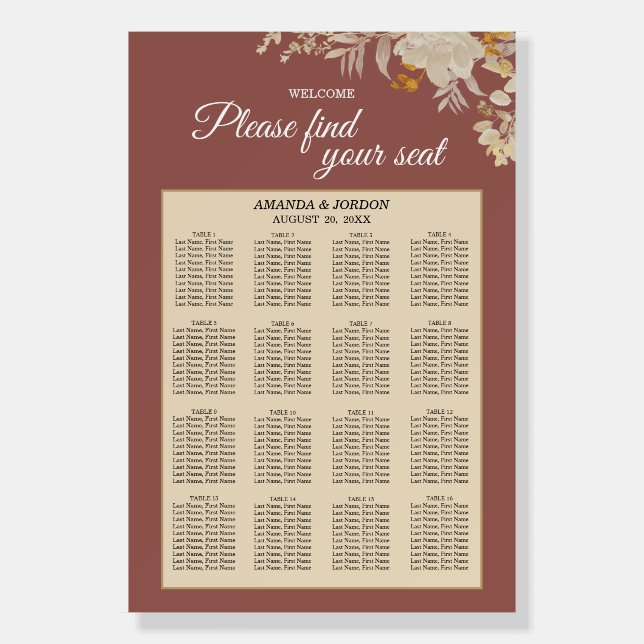 Dusty Rose Autumn Boho Seating Chart Welcome Sign (Front)