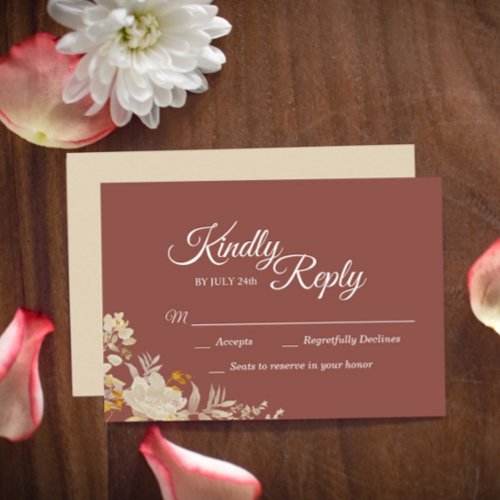 Dusty Rose Autumn Boho Wedding Response Card