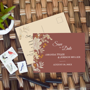 Dusty Rose Autumn Boho Wedding Save the Date Announcement Postcard