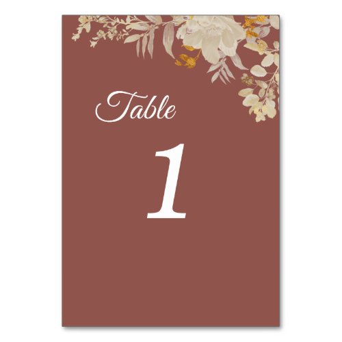 Dusty Rose Autumn Boho Wedding Table Numbers Sign