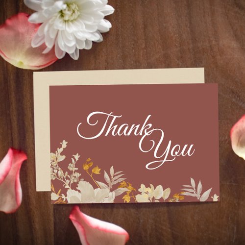 Dusty Rose Autumn Boho Wedding Thank You Flat Card