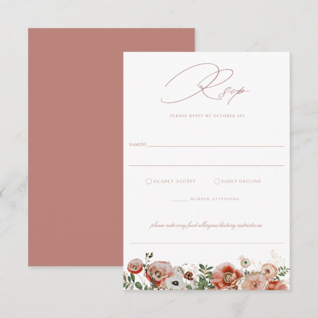 Dusty Rose Autumn Floral Wedding RSVP Card (Front/Back)