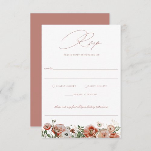 Dusty Rose Autumn Floral Wedding RSVP Card
