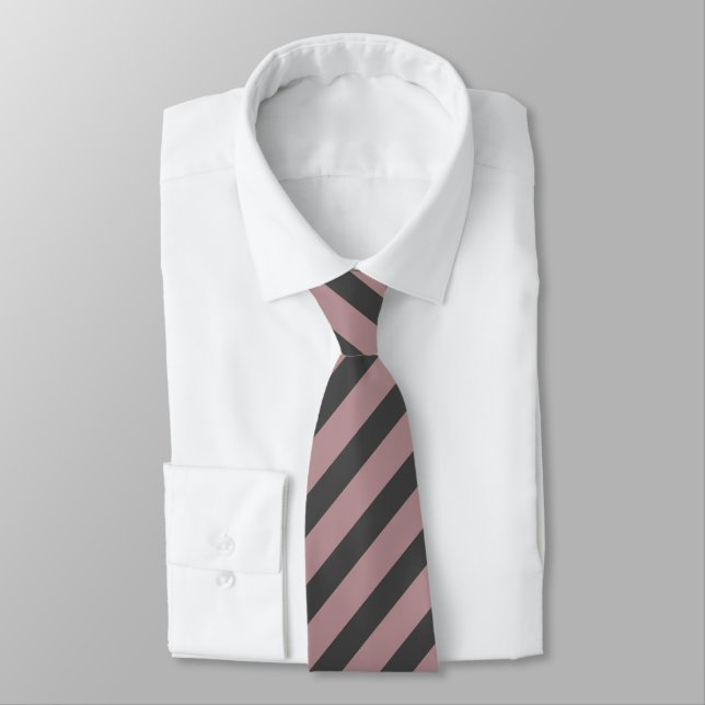 Dusty Rose B48E92 / Charcoal Gray 434343 Stripes Neck Tie (Tied)
