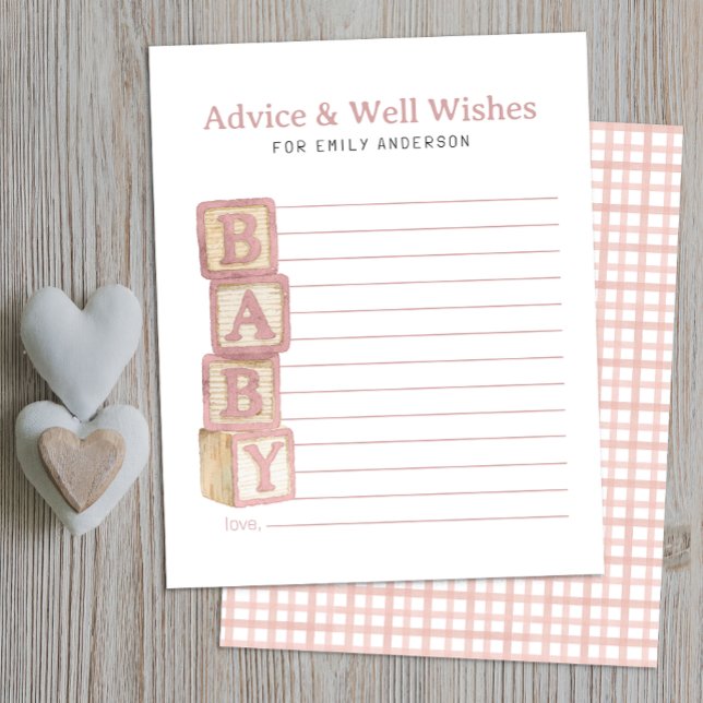 Dusty Rose Baby Blocks Advice & Well Wishes Card (Advice & Well Wishes Baby Shower Activity)