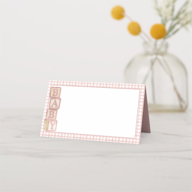 Dusty Rose Baby Blocks Blank Food Labels &  Place Card (Front)
