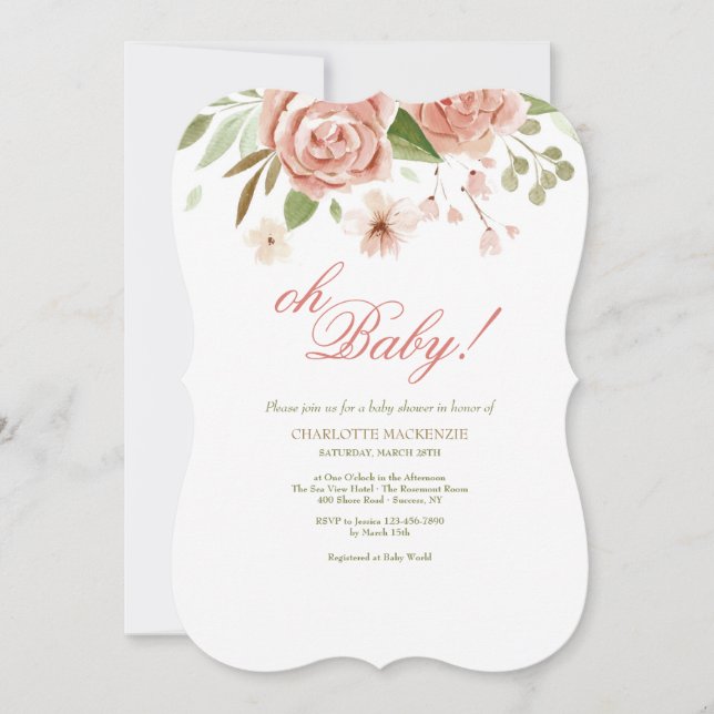 Dusty Rose Baby Shower Invitation (Front)