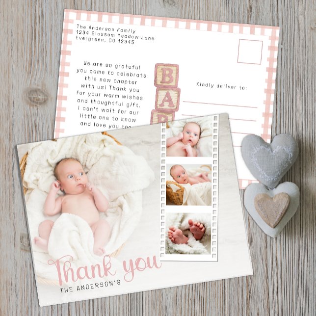 Dusty Rose Baby Shower Thank You Photo Postcard (Thank You Baby Shower Postcard)