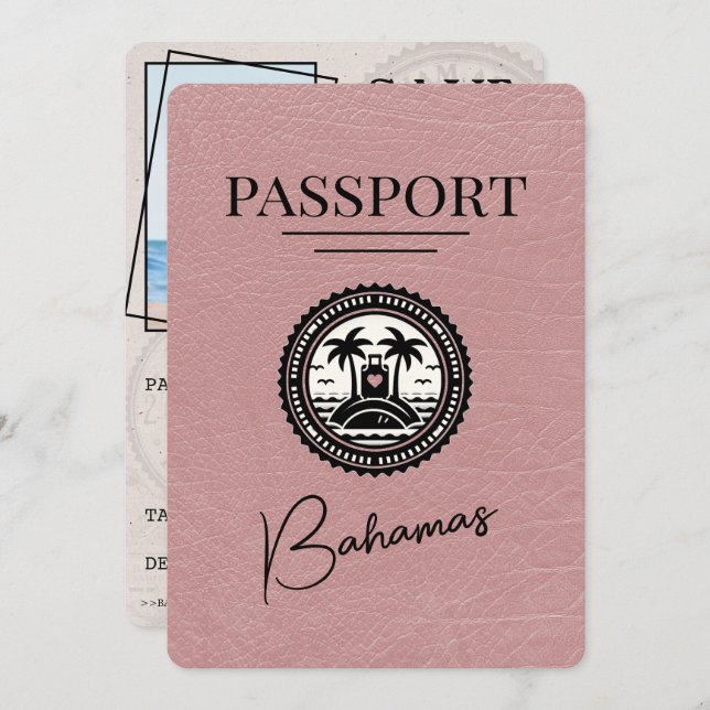Dusty Rose Bahamas Passport Save The Date (Front/Back)