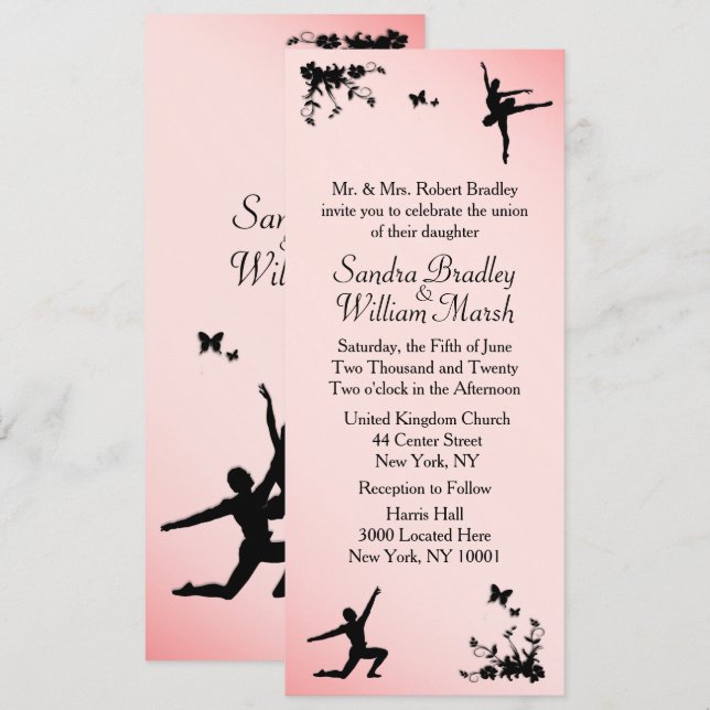 Dusty Rose Ballet Dance Wedding Invitation (Front/Back)