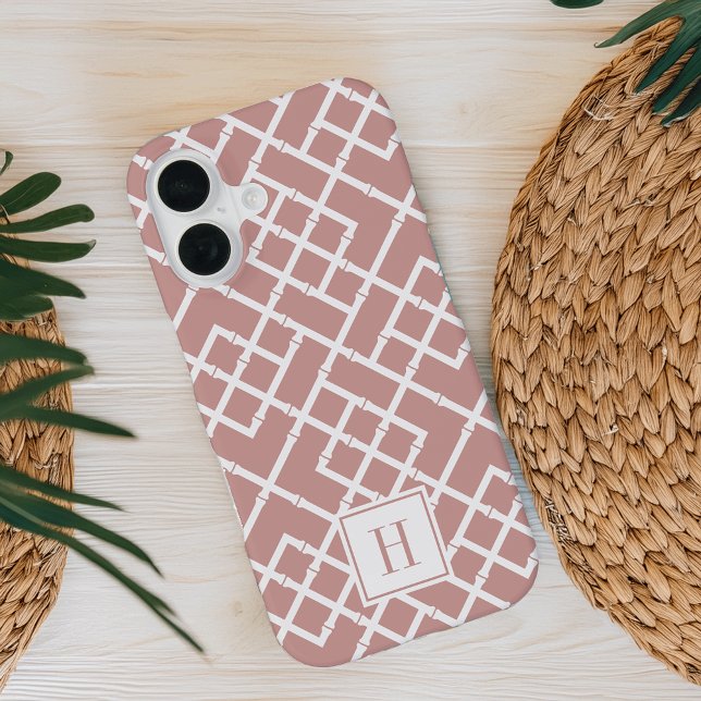 Dusty Rose Bamboo Lattice Pattern Monogram iPhone Case (Creator Uploaded)